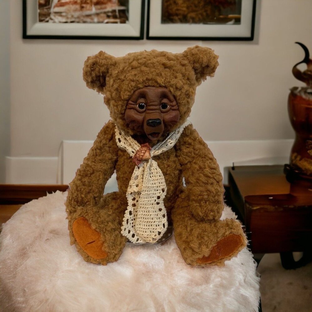 Vintage GUND Cinnabear Nana Nutmeg Plush Bear Doll Brown Curly Mohair Style 1980